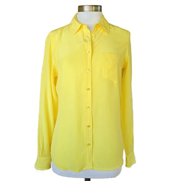 EQUIPMENT Brett Silk Button-Front Shirt Size Small Lemon Yellow Long Sleeve - Picture 2 of 10
